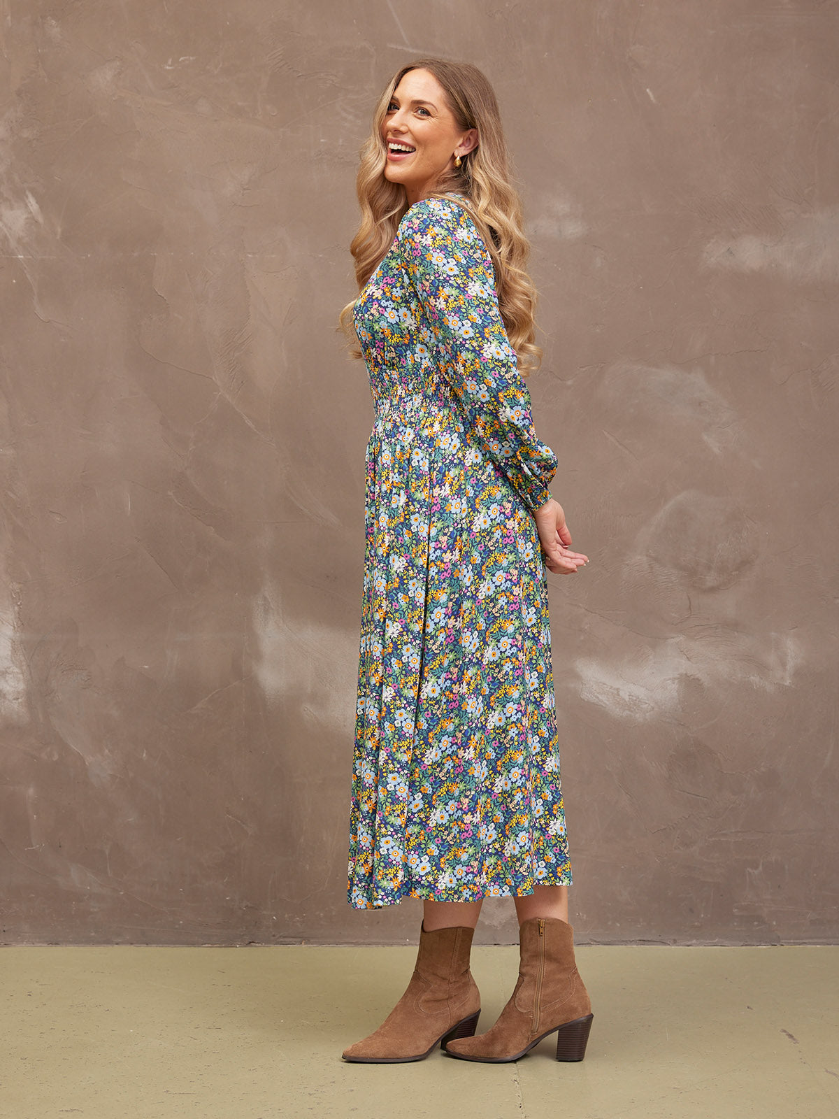 Maddie V-Neck Dress - Multi Coloured Floral