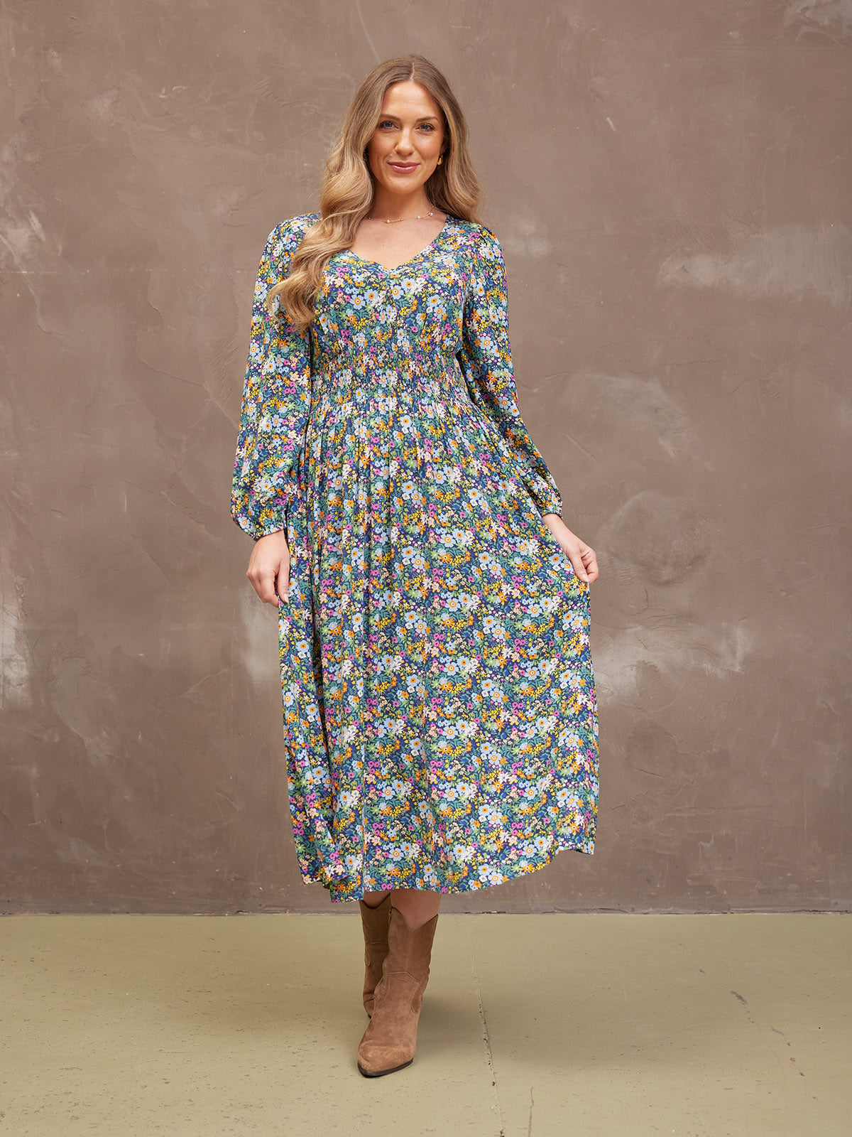 Maddie V-Neck Dress - Multi Coloured Floral