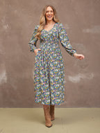 Maddie V-Neck Dress - Multi Coloured Floral