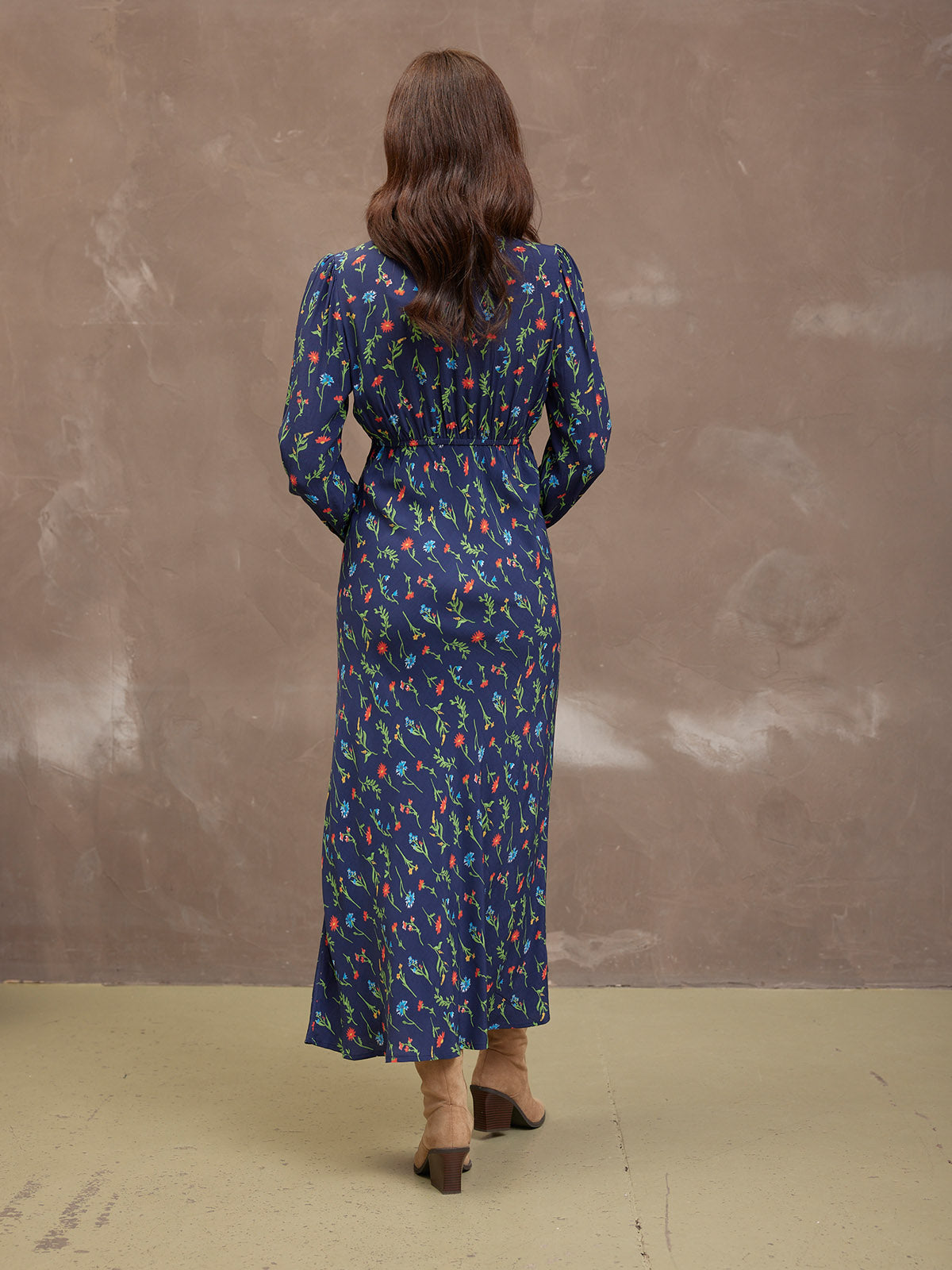 Monica V-Neck Tea Dress - Navy Floral