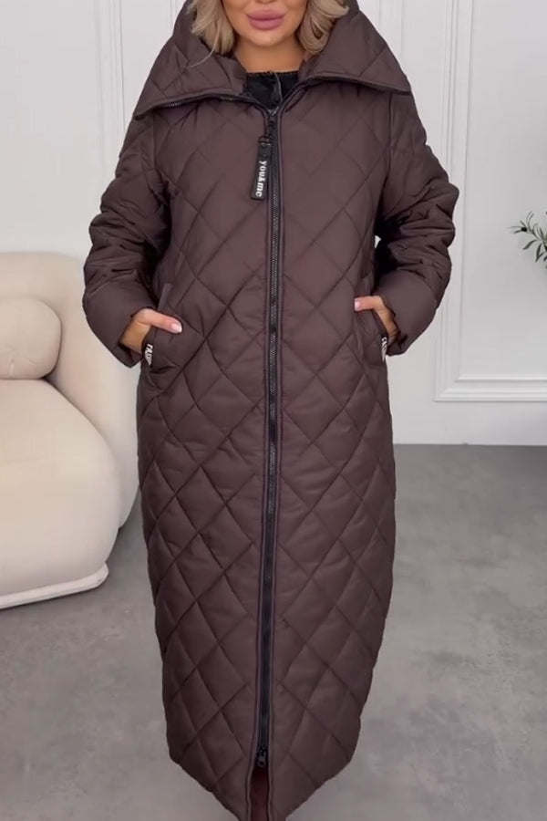 Women Cozy Casual Hooded Button-Zip Warm Long Coat