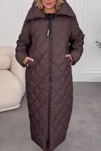 Women Cozy Casual Hooded Button-Zip Warm Long Coat