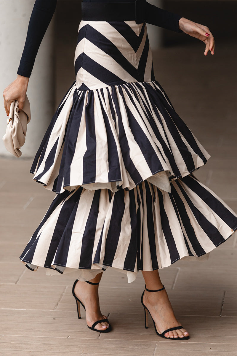 Women's Elegant Knit Top or Tiered-Hem Stripe Skirt
