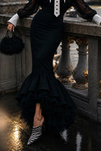 Women's Elegant Mesh Puff-Sleeve Shirts or Fishtail Skirt