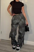 Women's Printed Street Style Jogger Jeans With Multiple Pockets