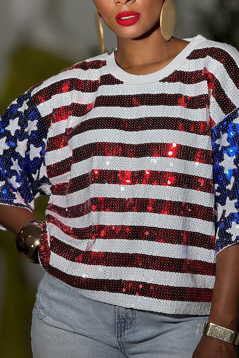 Women's Casual Pattern Sequin Loose T-Shirt