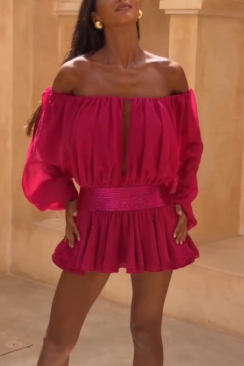 Women Off-shoulder Patchwork Casual Vacation Style Mini Dresses