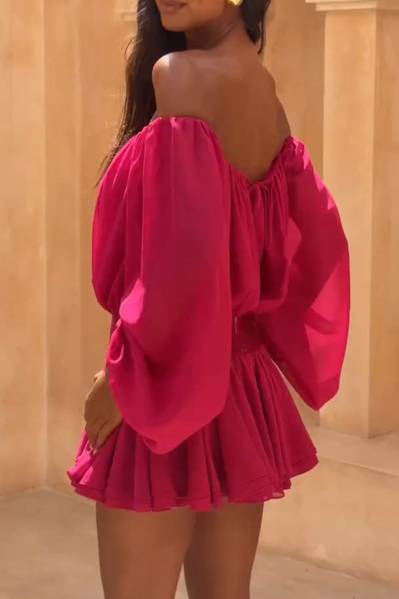 Women Off-shoulder Patchwork Casual Vacation Style Mini Dresses
