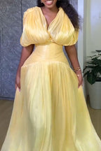 Women's Elegant Shimmer Pleated Waist Defined Dress