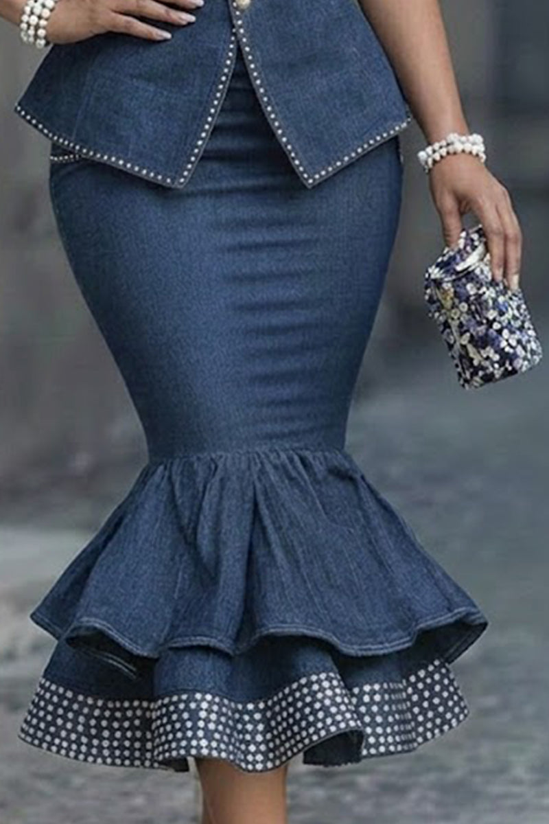 Women's Elegant Blouse With Bow Tie Detail Or Denim Pencil Skirt
