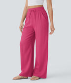 2026🔥 High Waisted Drawstring Pocket Wide Leg Casual Linen-Feel Pants