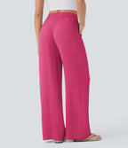 2026🔥 High Waisted Drawstring Pocket Wide Leg Casual Linen-Feel Pants