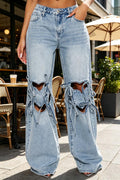 Women Washed Love Hollow Casual Jeans