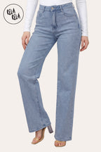 Viral Stretchy Rhinestone Wide Leg Jeans in Blue