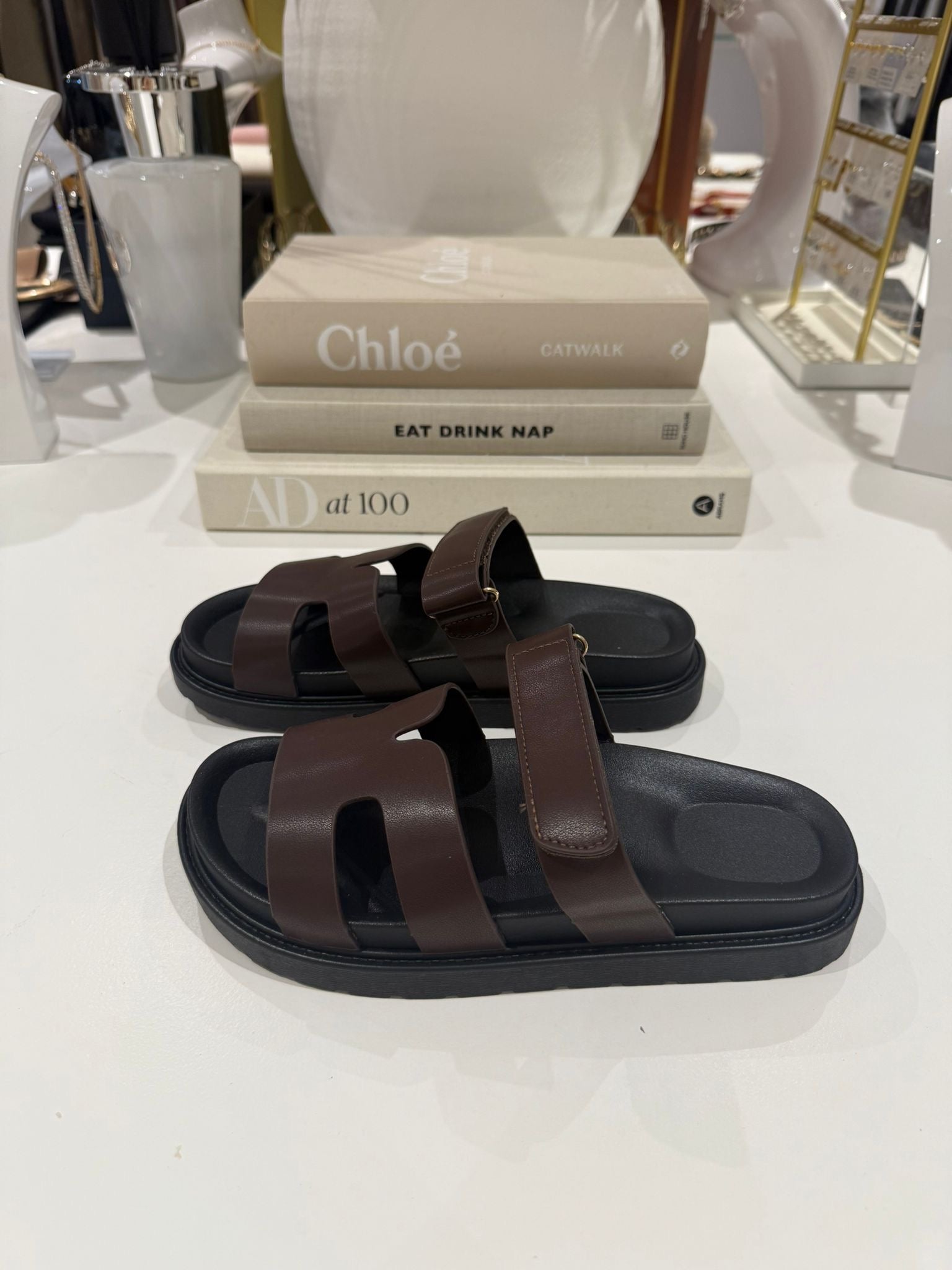 Faux Leather Double Strap Sandal