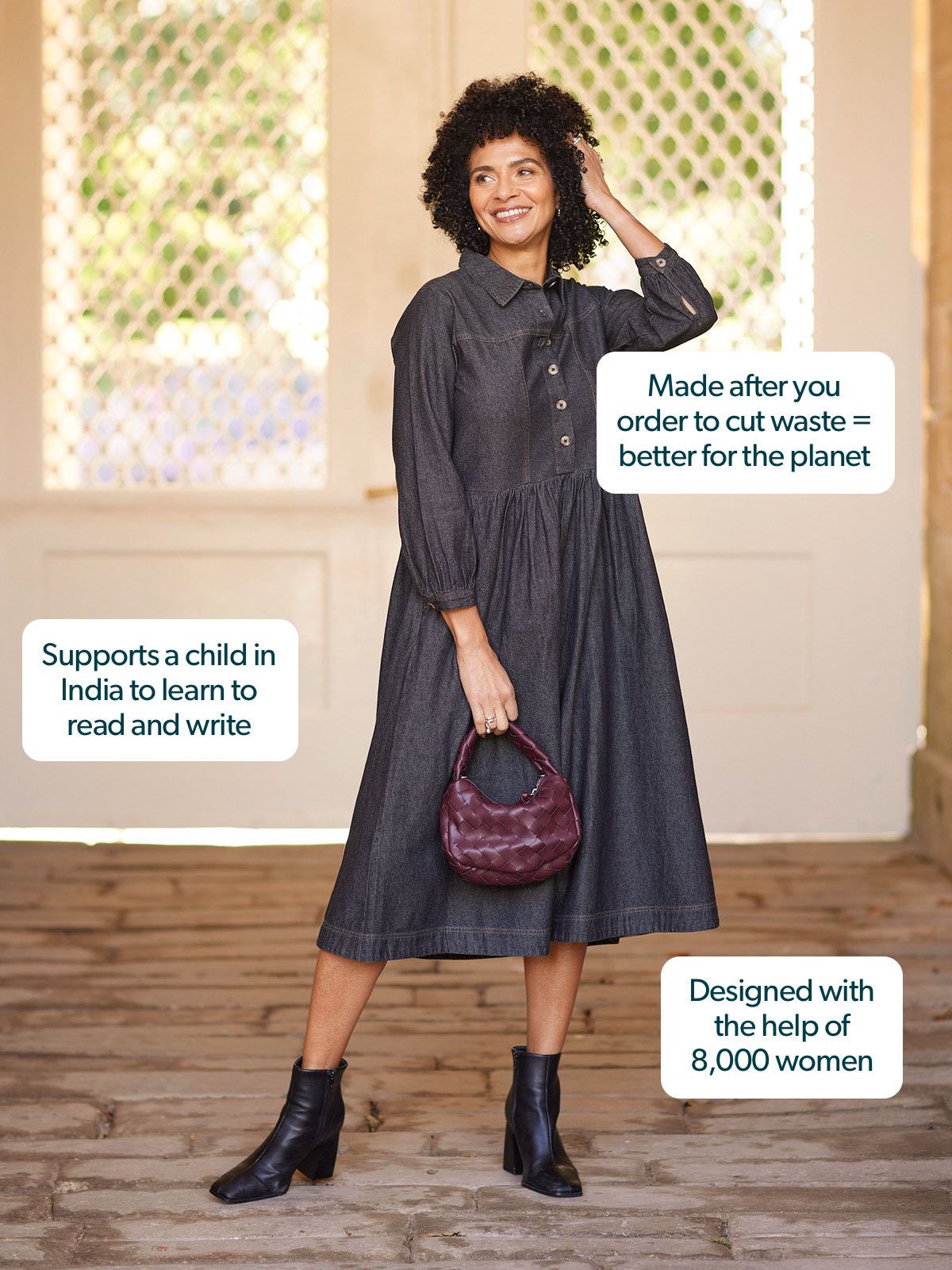 Daisie Denim Charcoal Dress - Rhiona Long Sleeve