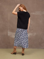 Isabelle Bias Cut Skirt - Monochrome Floral Print