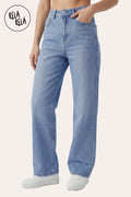 Viral Stretchy Dad Fit Jeans with All-Over Diamantes in Blue
