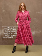 Julia - Printed Shirt Midi Dress - Pink Floral