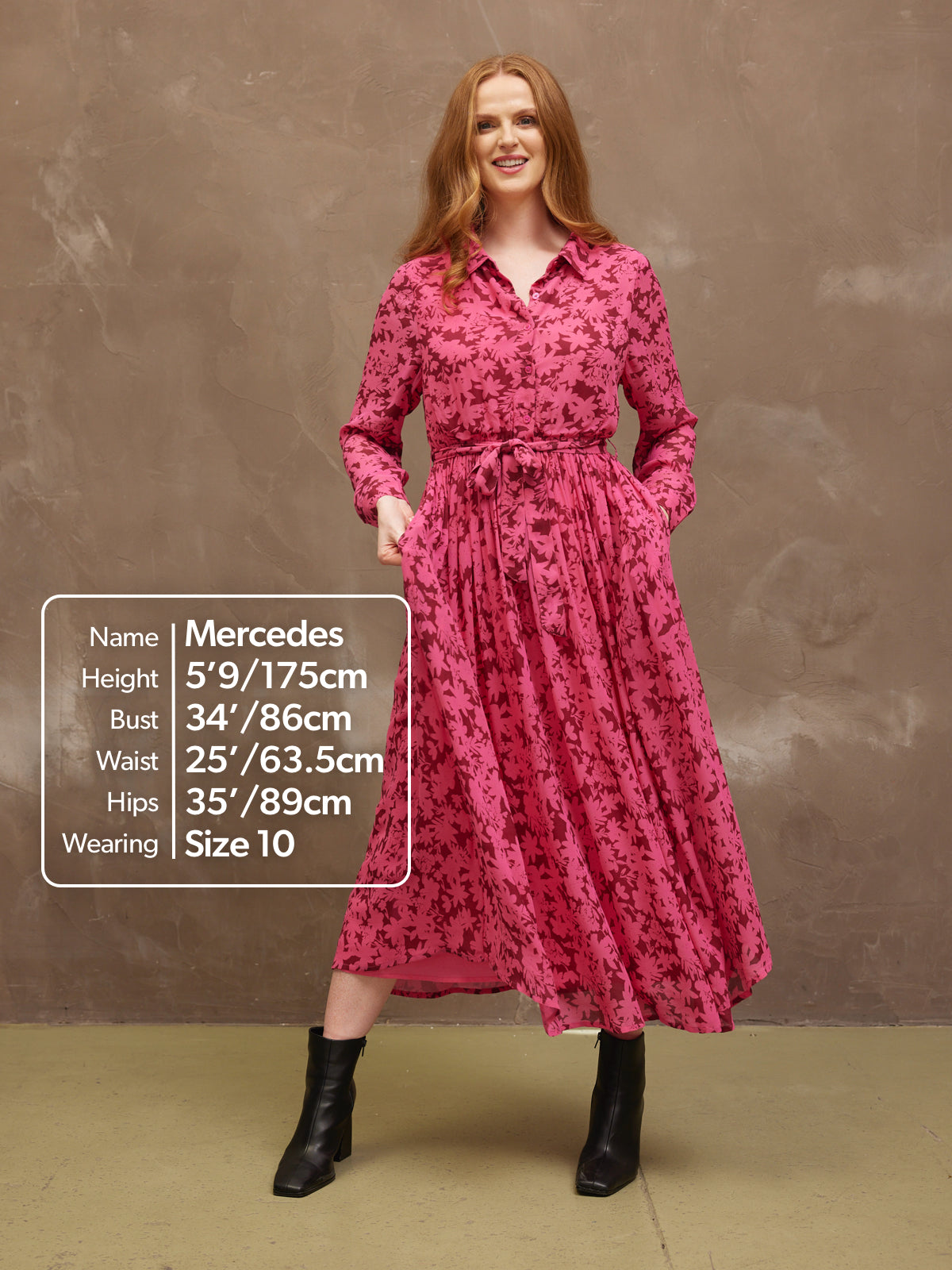 Julia - Printed Shirt Midi Dress - Pink Floral