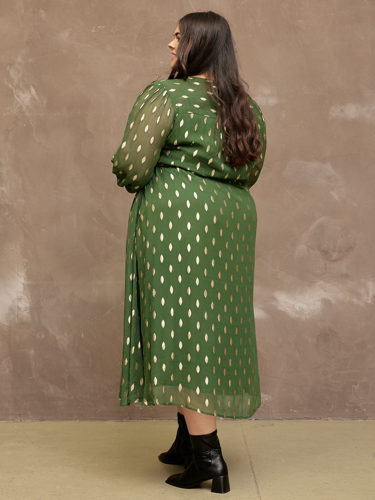 Libby - Lurex Midi Dress - Green and Gold