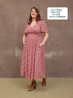 Maddie Short Sleeve Dress - Maroon Leaf Print
