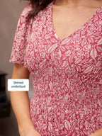 Maddie Short Sleeve Dress - Maroon Leaf Print