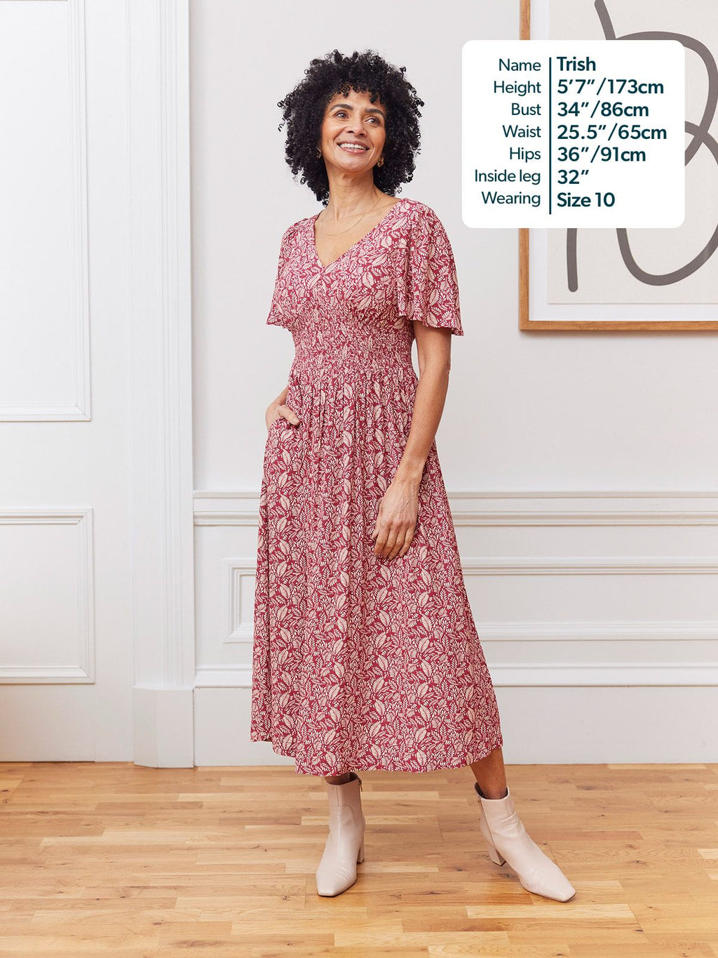 Maddie Short Sleeve Dress - Maroon Leaf Print