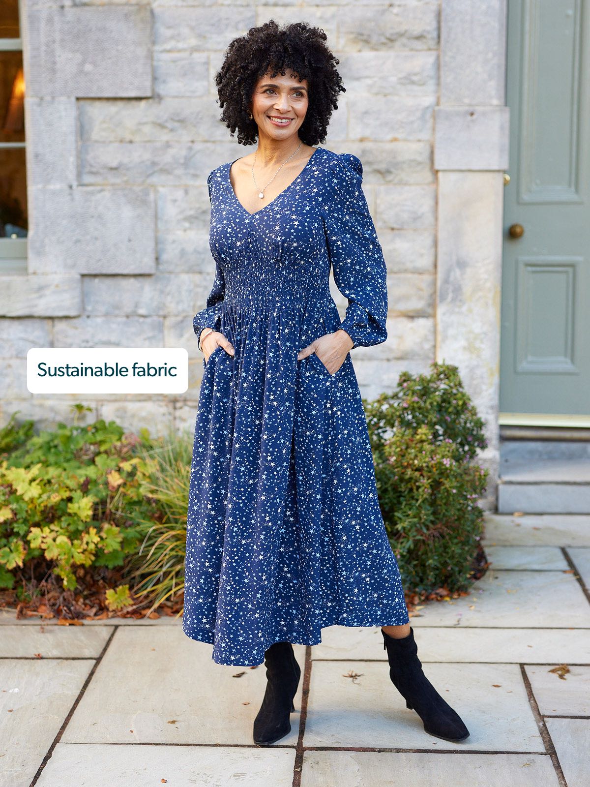 Maddie Dress - Navy Star Print
