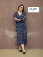 Monica V-Neck Tea Dress - Navy Floral