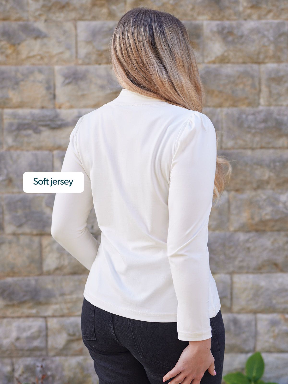 Polly - High Neck Jersey Top - Ecru