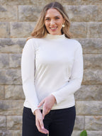 Polly - High Neck Jersey Top - Ecru