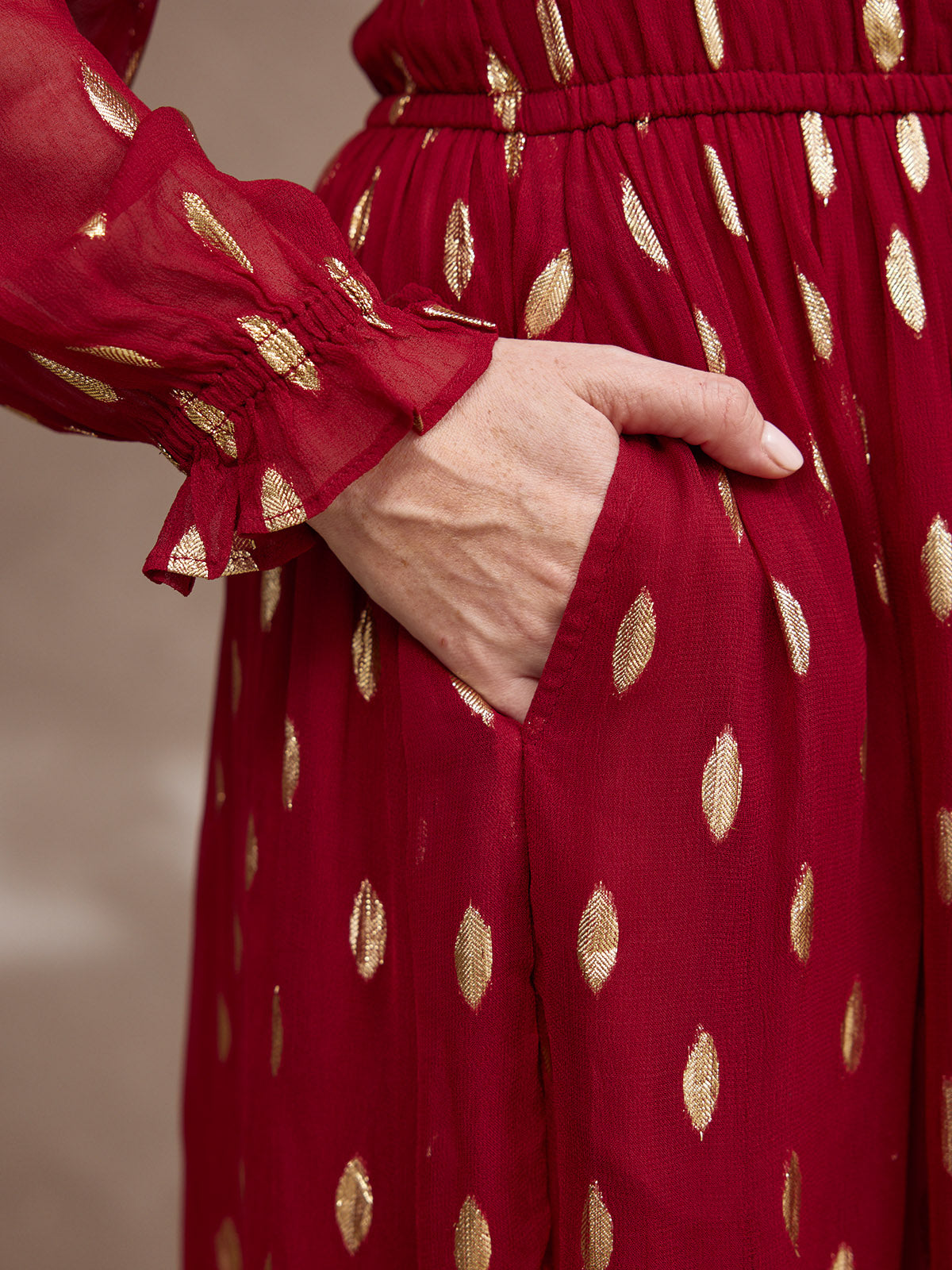 Valerie Lurex Dress - Burgundy and Gold