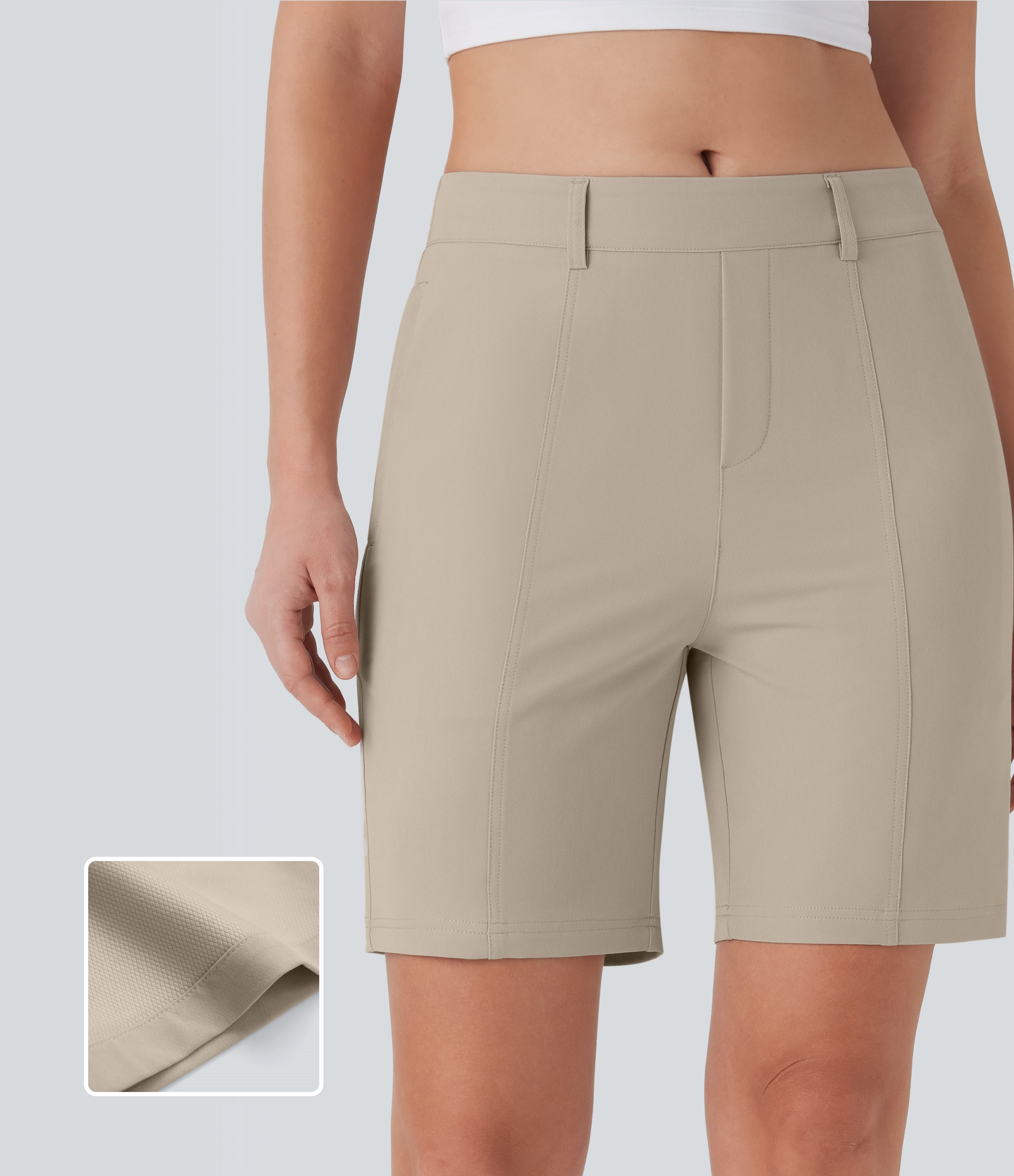Quick Dry Mid Rise Casual Bermuda Shorts with Pockets-UPF 40+