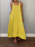 Women Solid Cotton and Linen Slip Dress