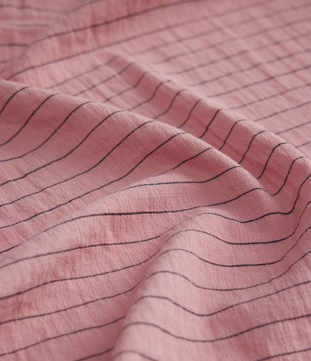 Short Sleeve Stripe Work Linen-Feel Shirt